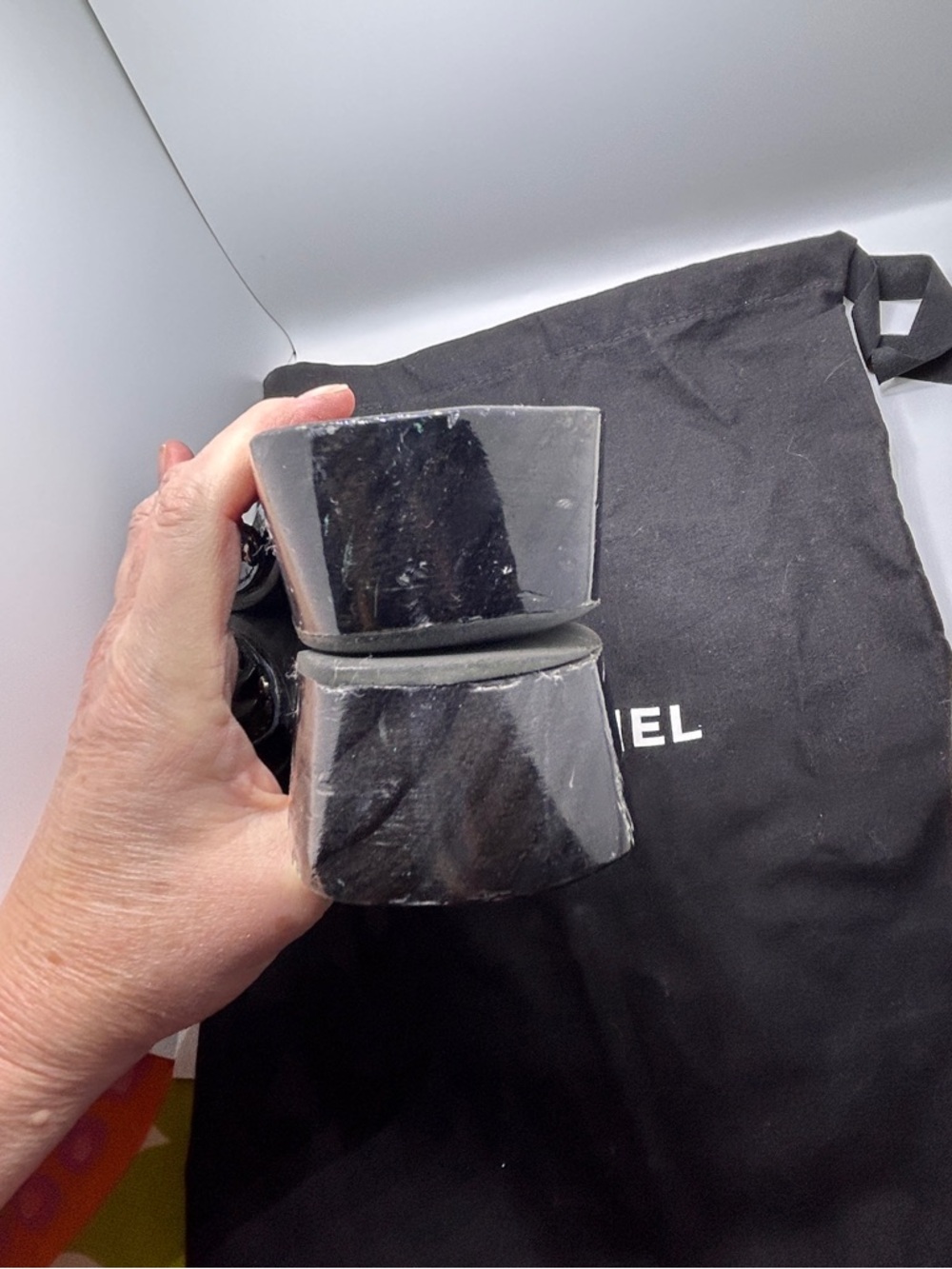 Chanel Wooden Platform Slide Sandals CC Logo Patent Leather Black Size 35 VTG - Picture 12 of 14